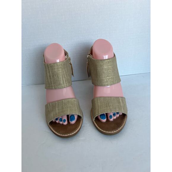 Toms Majorca Champagne Metallic Foil Textile Cutout Natural Heel Sandals Size 8 - Picture 2 of 9